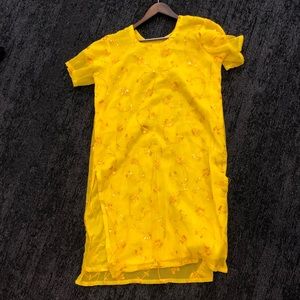 Yellow Sequin and Embroidered Dress